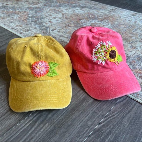 2-pack Hand Embroidered vintage-wash Dad Caps with Ponytail Holes - Picture 1 of 2